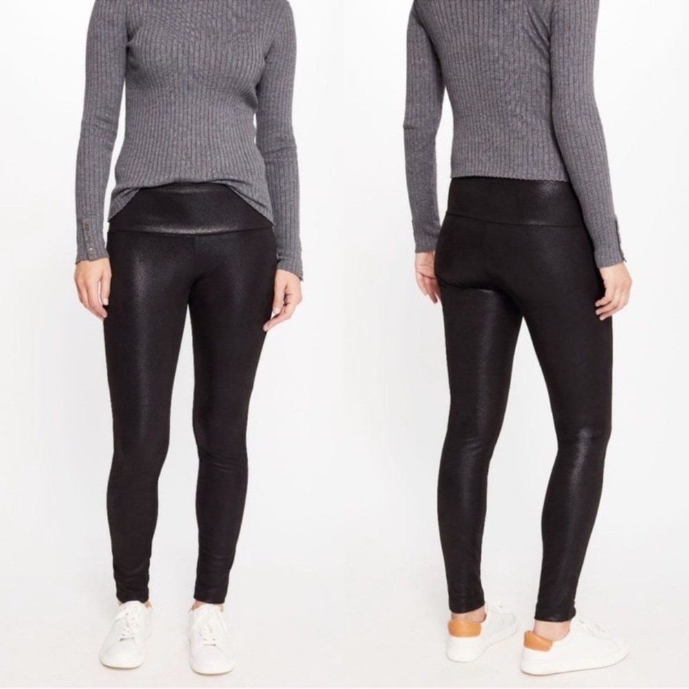 J McLaughlin Lori Pant leggings black Shine faux suede leather metallic coated